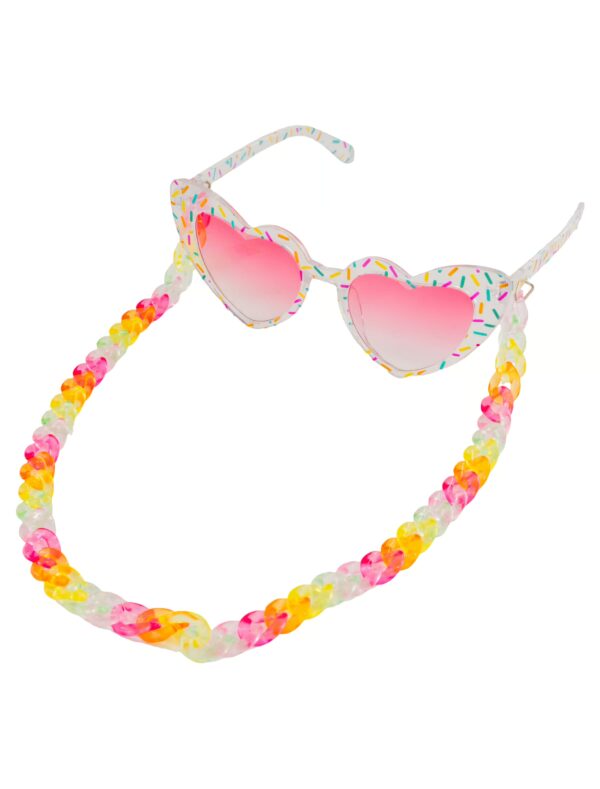 Kostümzubehör Brille Konfettiherz mit Kette bunt Farbe: bunt
