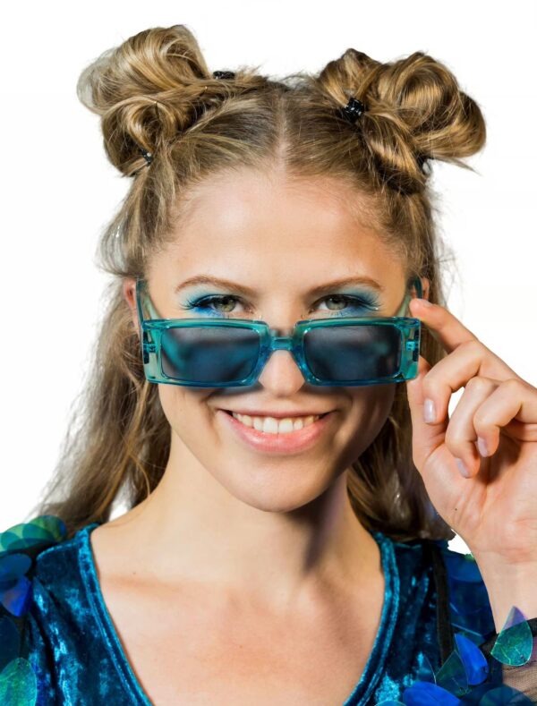 Kostümzubehör Brille Rechteck neonblau
