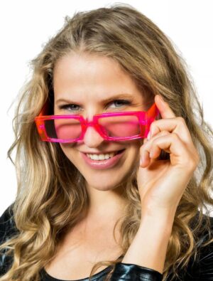Kostümzubehör Brille Rechteck neonpink
