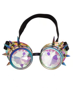 Kostümzubehör Brille Steampunk mit bunten Gläsern und Nieten mehrfarbig