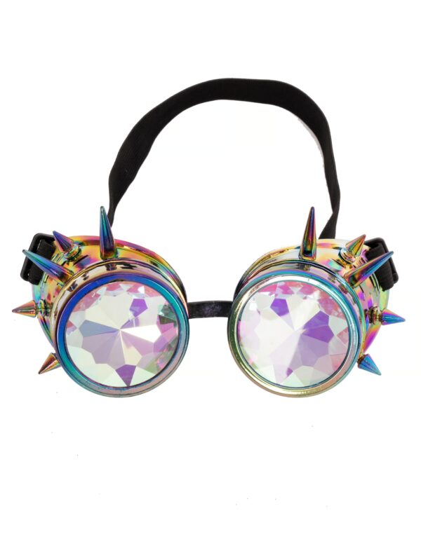 Kostümzubehör Brille Steampunk mit bunten Gläsern und Nieten mehrfarbig