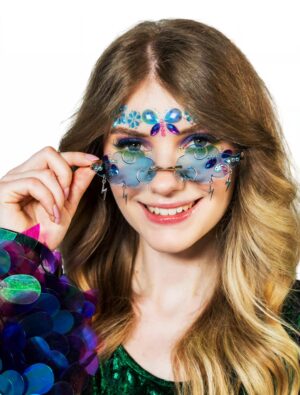 Kostümzubehör Brille Sturmwolke mit Blitzen hellblau