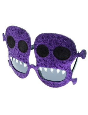 Kostümzubehör Brille Totenkopf glitzer lila