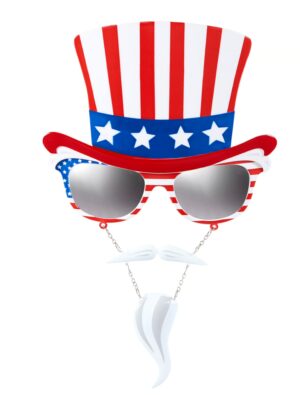 Kostümzubehör Brille USA mit Zylinder und Bart Farbe: rot/weiß/blau