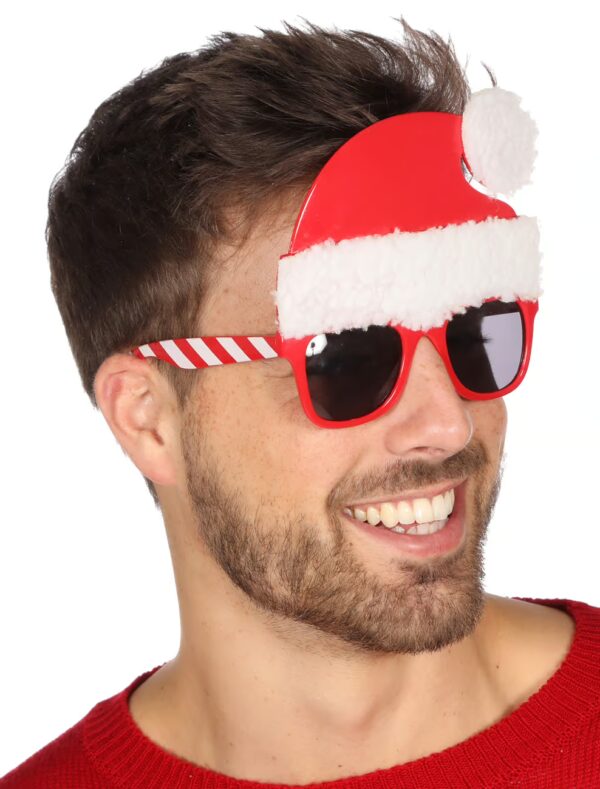 Kostümzubehör Brille Weihnachtsmütze weiß/rot