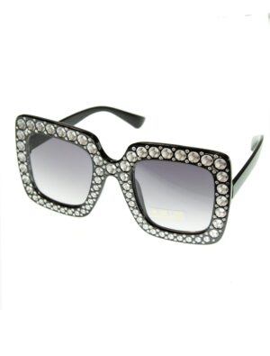 Kostümzubehör Brille eckig mit Strass grau