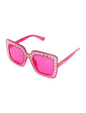 Kostümzubehör Brille eckig mit Strass pink