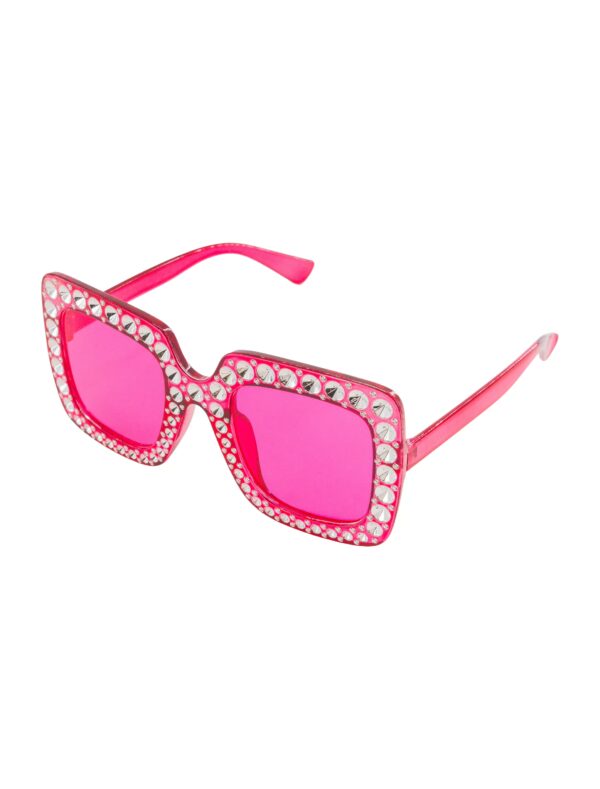 Kostümzubehör Brille eckig mit Strass pink