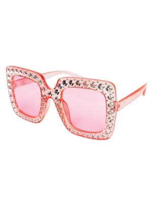 Kostümzubehör Brille eckig mit Strass rosa