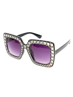 Kostümzubehör Brille eckig mit Strass schwarz