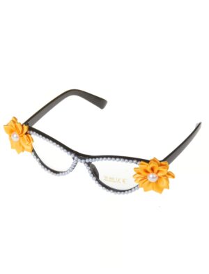 Kostümzubehör Brille mit Blumen und Perlen gelb