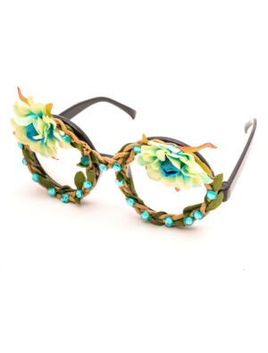 Kostümzubehör Brille mit Blumen und Steinen blau