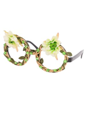 Kostümzubehör Brille mit Blumen und Steinen grün