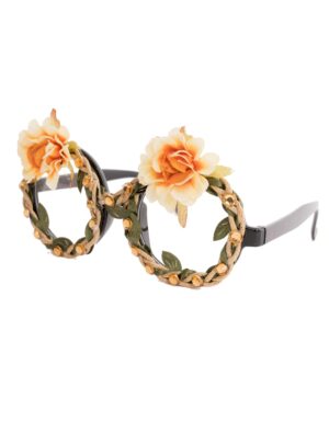 Kostümzubehör Brille mit Blumen und Steinen orange