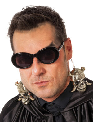Kostümzubehör Brille mit Ohrringen Totenkopf schwarz
