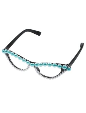 Kostümzubehör Brille mit Perlen türkis/weiß