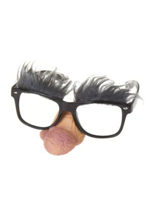 Kostümzubehör Brille mit grauen Augenbrauen und Warzennase