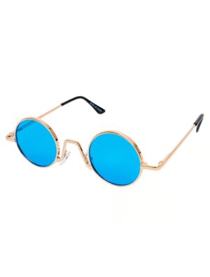 Kostümzubehör Brille rund gold mit Gläsern blau
