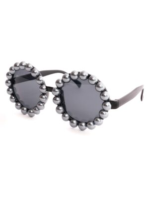 Kostümzubehör Brille rund mit Perlenrahmen grau