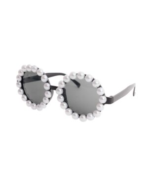 Kostümzubehör Brille rund mit Perlenrahmen weiß