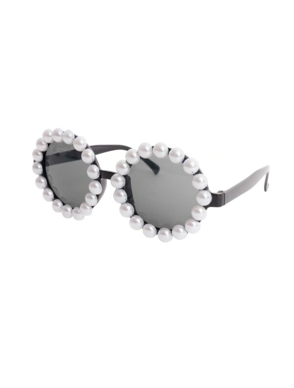 Kostümzubehör Brille rund mit Perlenrahmen weiß