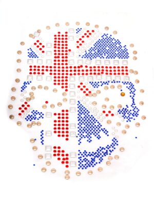 Kostümzubehör Bügelbild Kristallschädel Union Jack 24x32cm