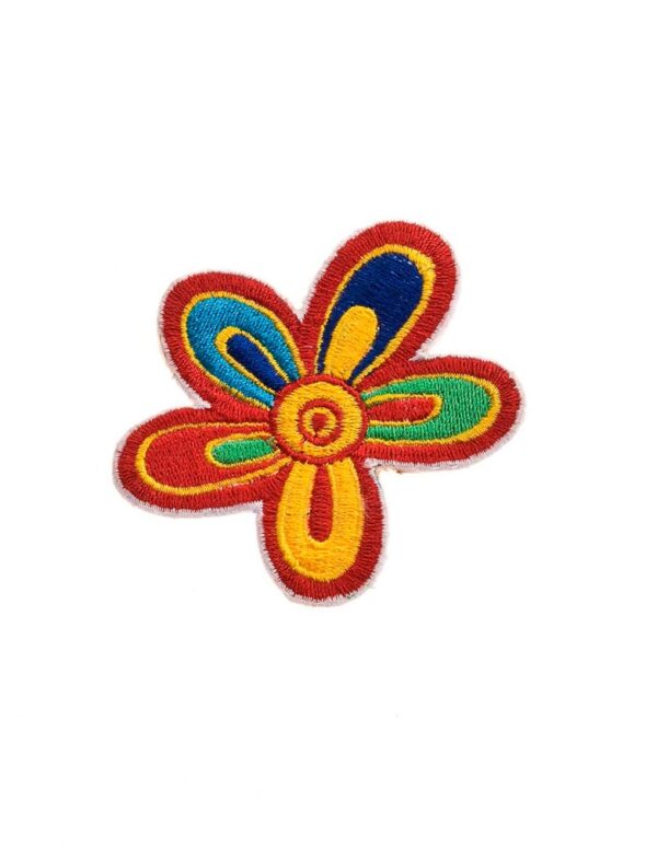 Kostümzubehör Bügelpatch 70er Blume rot/bunt 7cm