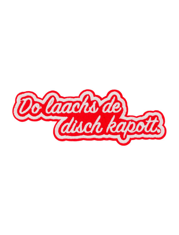 Kostümzubehör Bügelpatch Do laachs de disch kapott 12cm rot/weiß