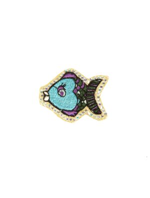 Kostümzubehör Bügelpatch Fisch mit Strasssteinen Farbe: blau