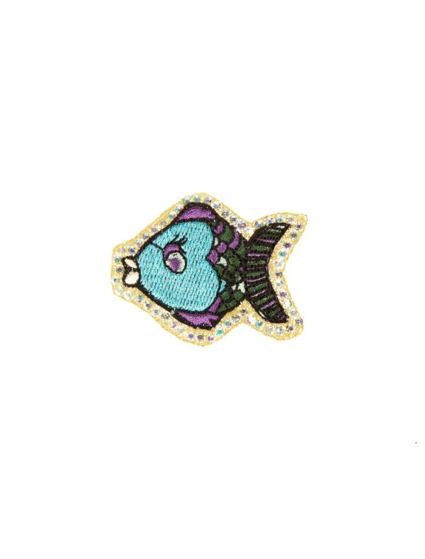 Kostümzubehör Bügelpatch Fisch mit Strasssteinen Farbe: blau