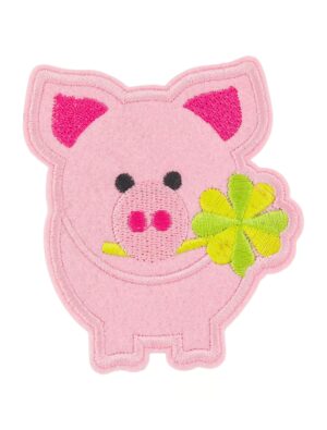 Kostümzubehör Bügelpatch Glücksschwein 8cm rosa