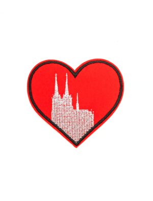 Kostümzubehör Bügelpatch Herz mit Dom 6cm Farbe: rot/silber