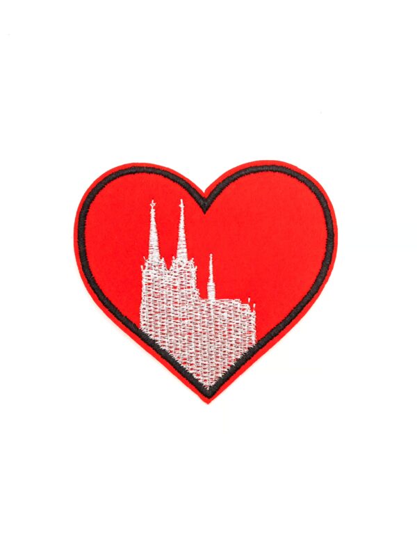 Kostümzubehör Bügelpatch Herz mit Dom 6cm Farbe: rot/silber