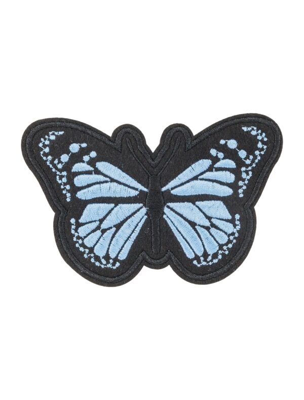 Kostümzubehör Bügelpatch Schmetterling 10cm schwarz/blau