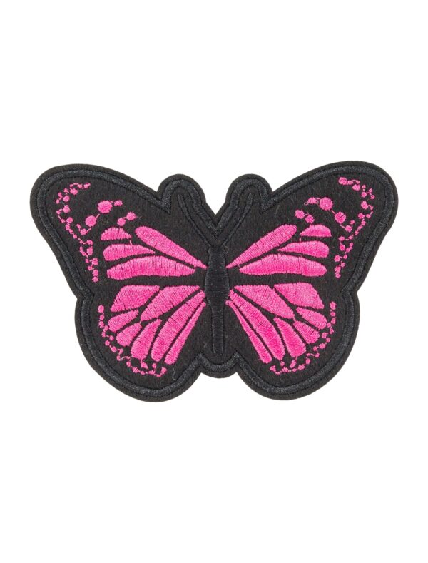 Kostümzubehör Bügelpatch Schmetterling 10cm schwarz/pink