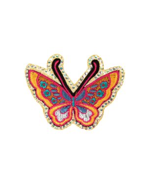 Kostümzubehör Bügelpatch Schmetterling mit Strasssteinen Farbe: mehrfarbig