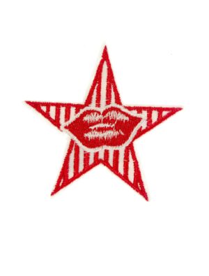 Kostümzubehör Bügelpatch Stern mit Kuss 6cm Farbe: rot/weiß