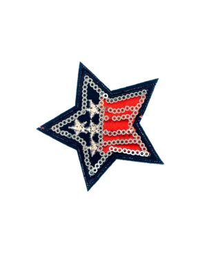Kostümzubehör Bügelpatch Stern mit Pailletten 7cm Farbe: rot/weiß/blau