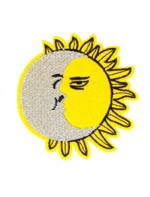Kostümzubehör Bügelpatch halb Mond halb Sonne 7cm Farbe: gelb