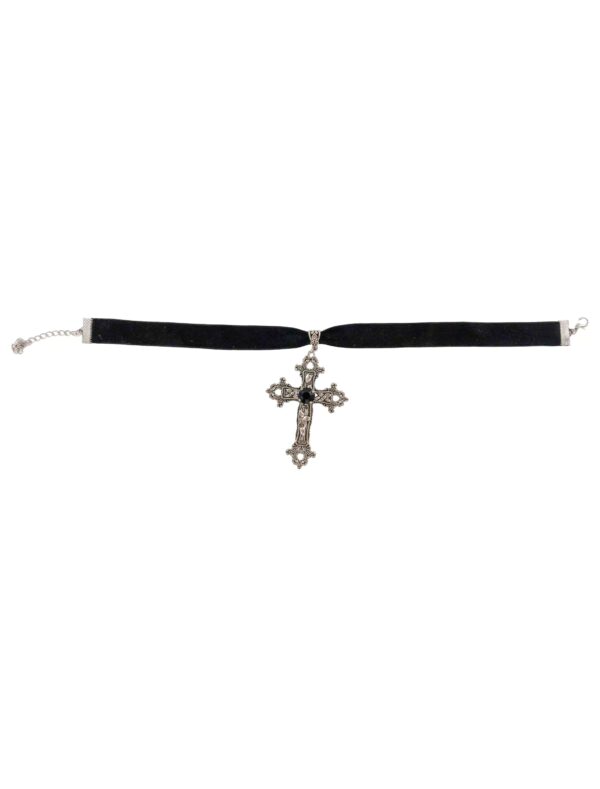 Kostümzubehör Choker Samt mit Kreuz Damen schwarz/silber