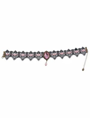 Kostümzubehör Choker mit Kristall schwarz/rosa