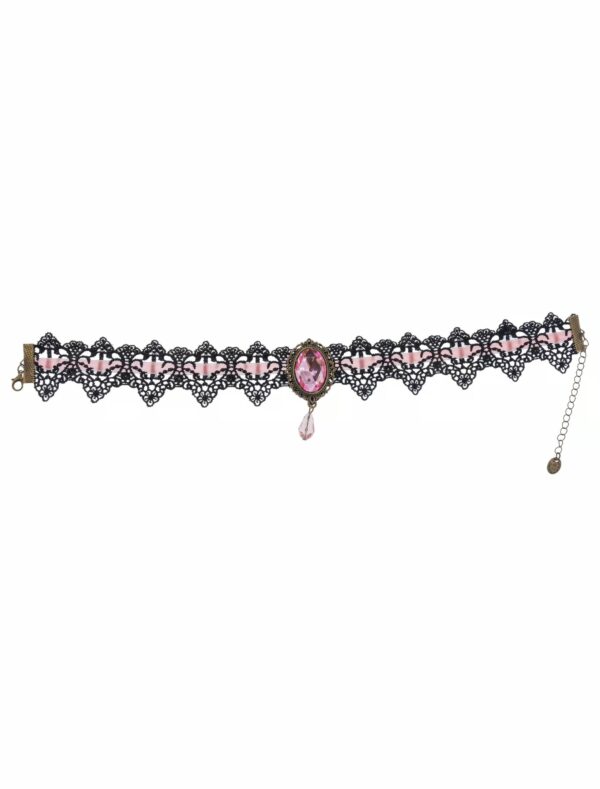 Kostümzubehör Choker mit Kristall schwarz/rosa