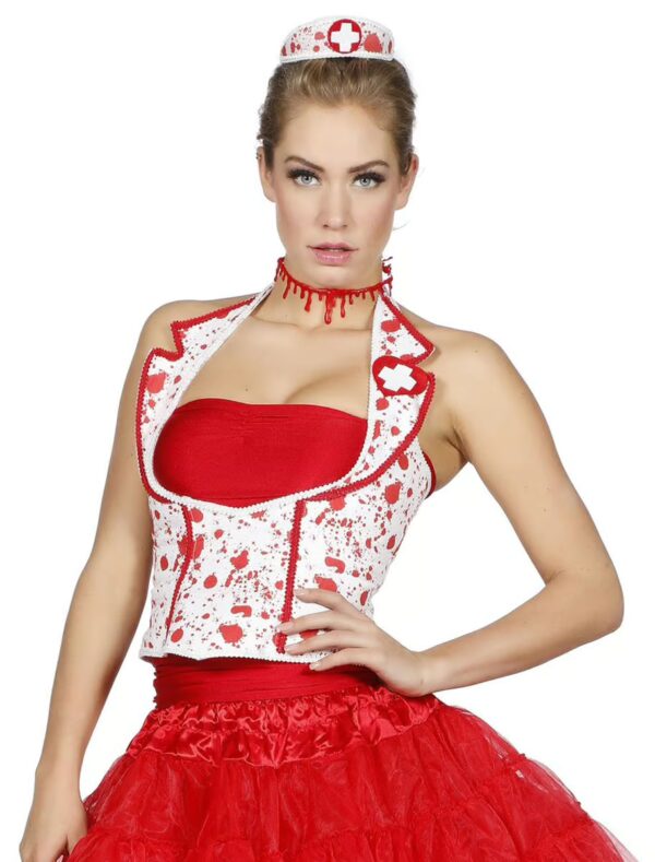 Kostümzubehör Corsage Krankenschwester mit Blut Damen rot/weiß one size