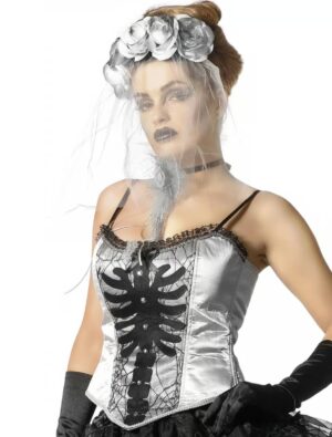 Kostümzubehör Corsage mit Skelettdruck Damen silber one size