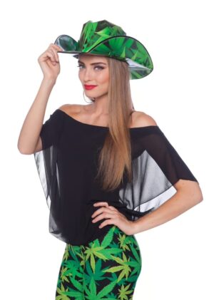 Kostümzubehör Cowboyhut Cannabis grün/schwarz 61