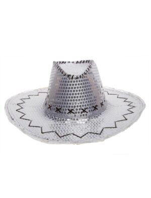 Kostümzubehör Cowboyhut Pailletten mit Blinkkrempe silber one size