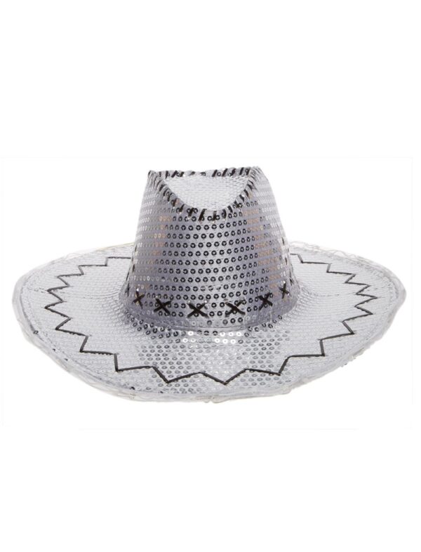 Kostümzubehör Cowboyhut Pailletten mit Blinkkrempe silber one size