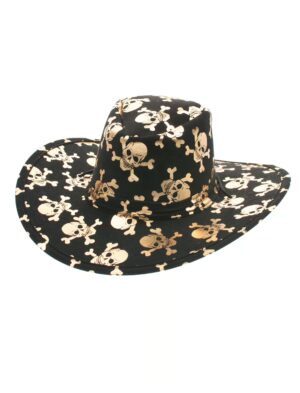 Kostümzubehör Cowboyhut Totenköpfe Farbe: schwarz/gold