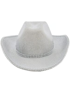 Kostümzubehör Cowboyhut mit Glitzer Damen silber 57