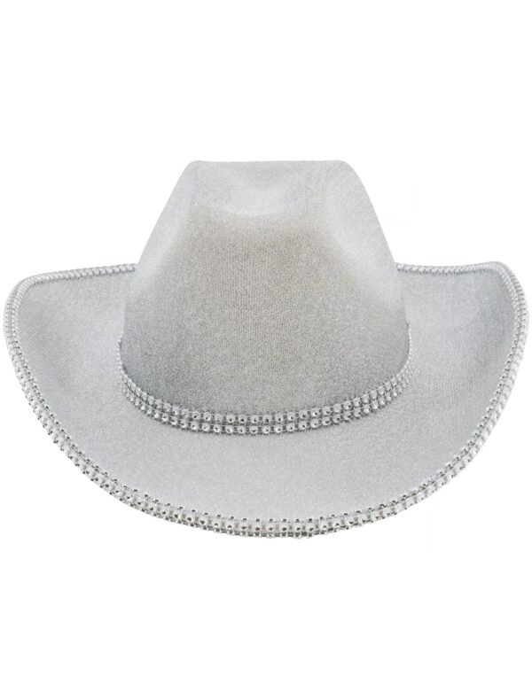 Kostümzubehör Cowboyhut mit Glitzer Damen silber 57
